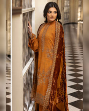 Shaista Gold Full Embroidered Peach 3 Piece Suit with Palachi Dupatta