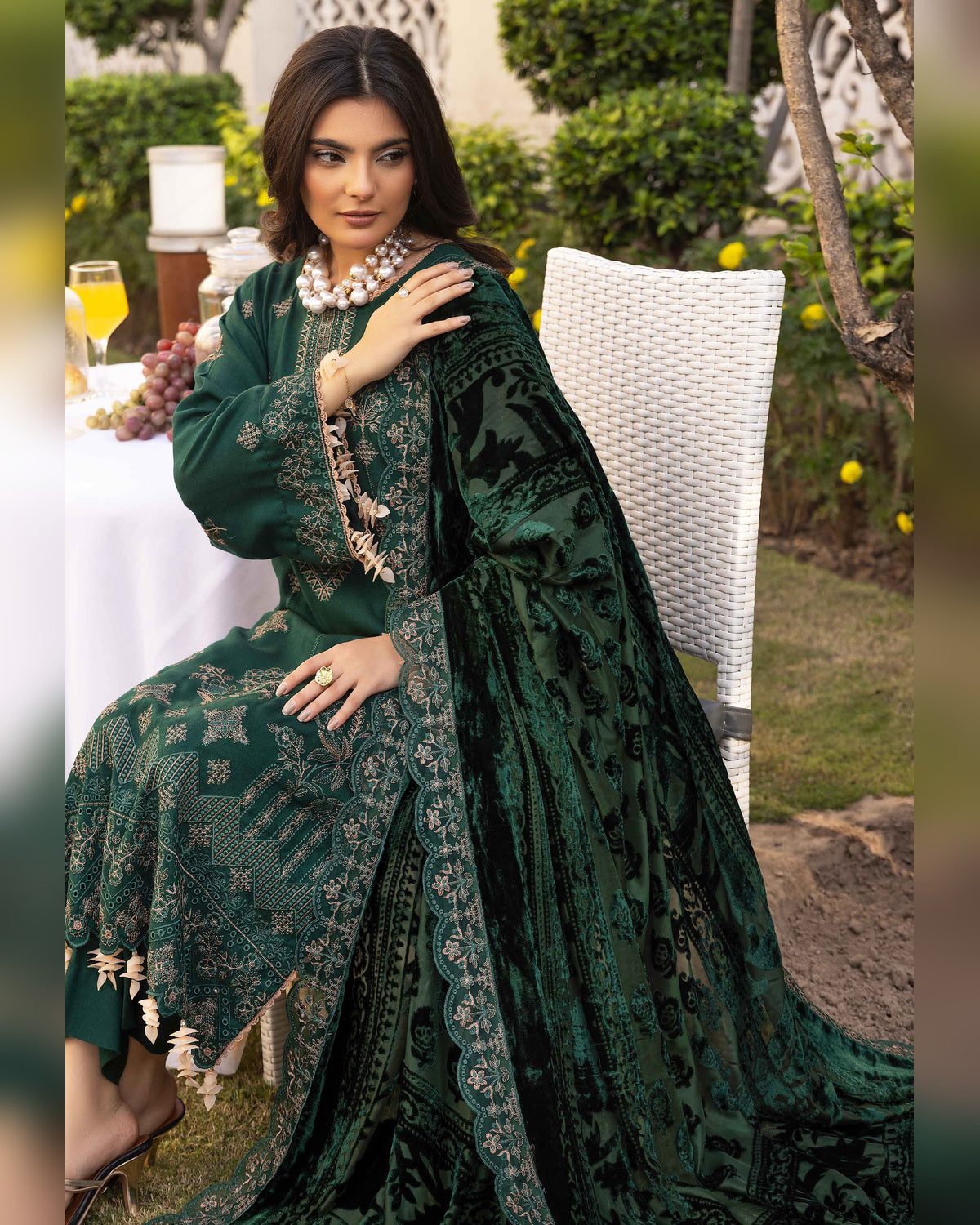 Shaista Gold Full Embroidered Peach 3 Piece Suit with Palachi Dupatta
