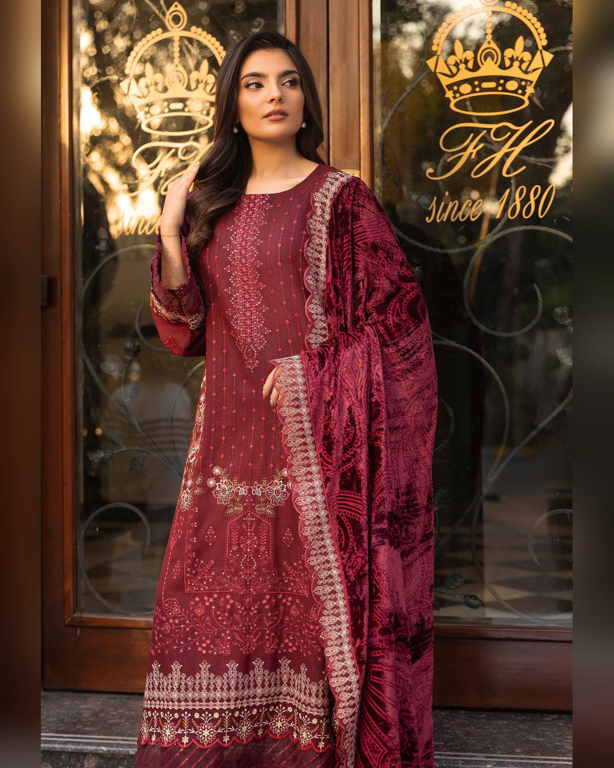 Shaista Gold Full Embroidered Peach 3 Piece Suit with Palachi Dupatta
