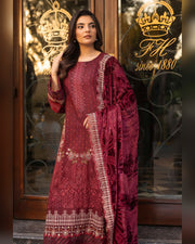 Shaista Gold Full Embroidered Peach 3 Piece Suit with Palachi Dupatta