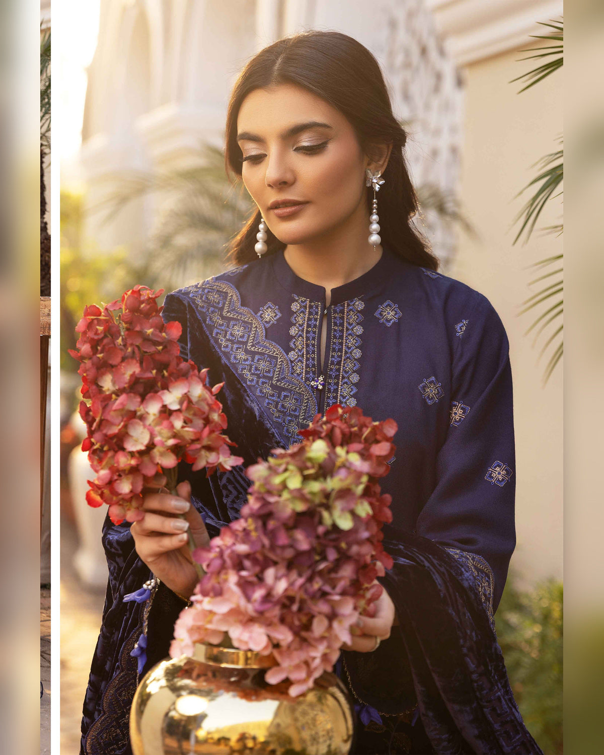 Shaista Gold Full Embroidered Peach 3 Piece Suit with Palachi Dupatta
