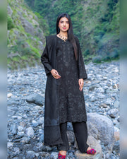 Riaz Arts Zarar Luxury Winter Embroidered Wool Touch Peach Suit with Banarsi Jacquard Shawl