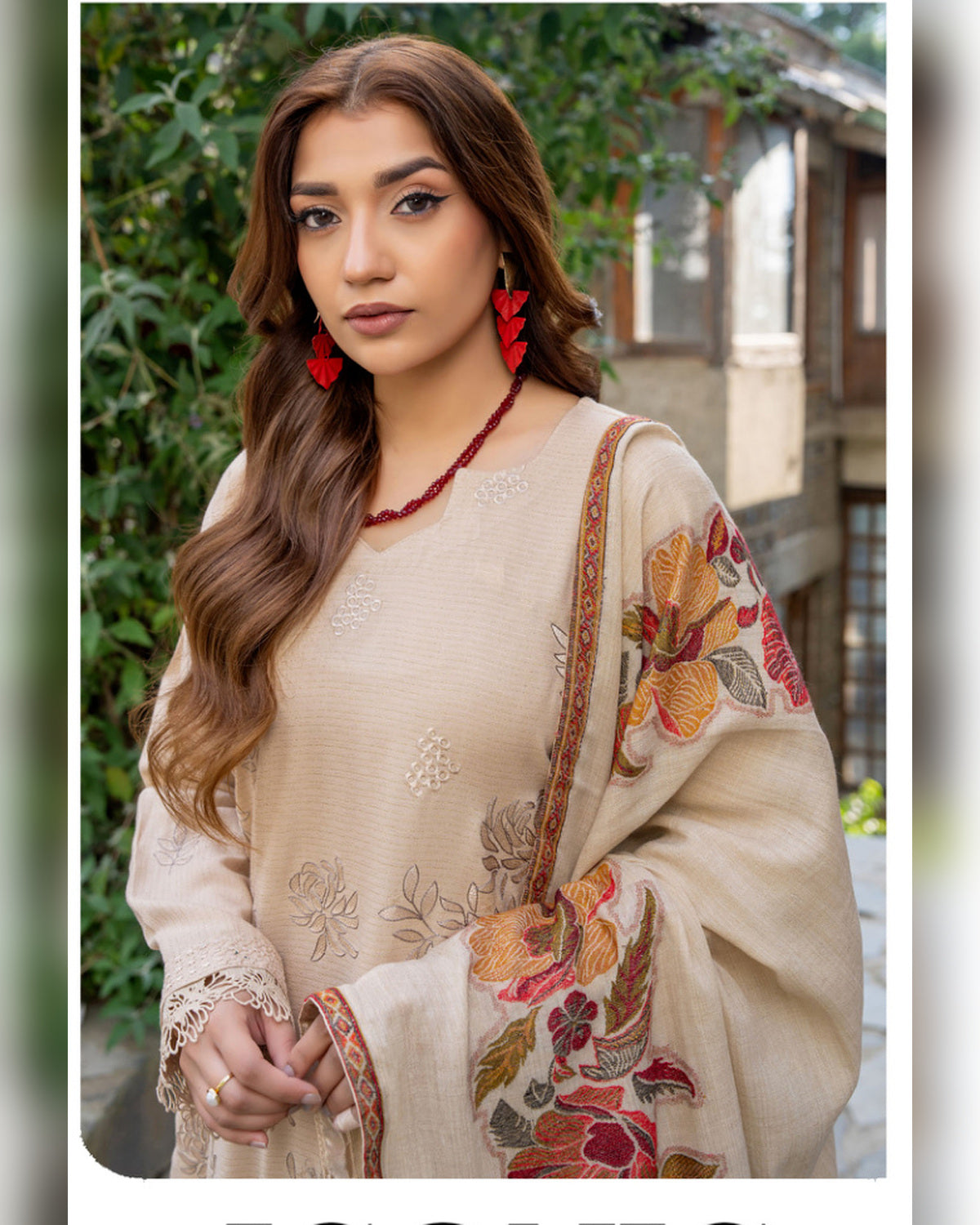 Riaz Arts Qisa Luxury Winter Embroidered Peach Leather Suit with Kani Wool Shawl