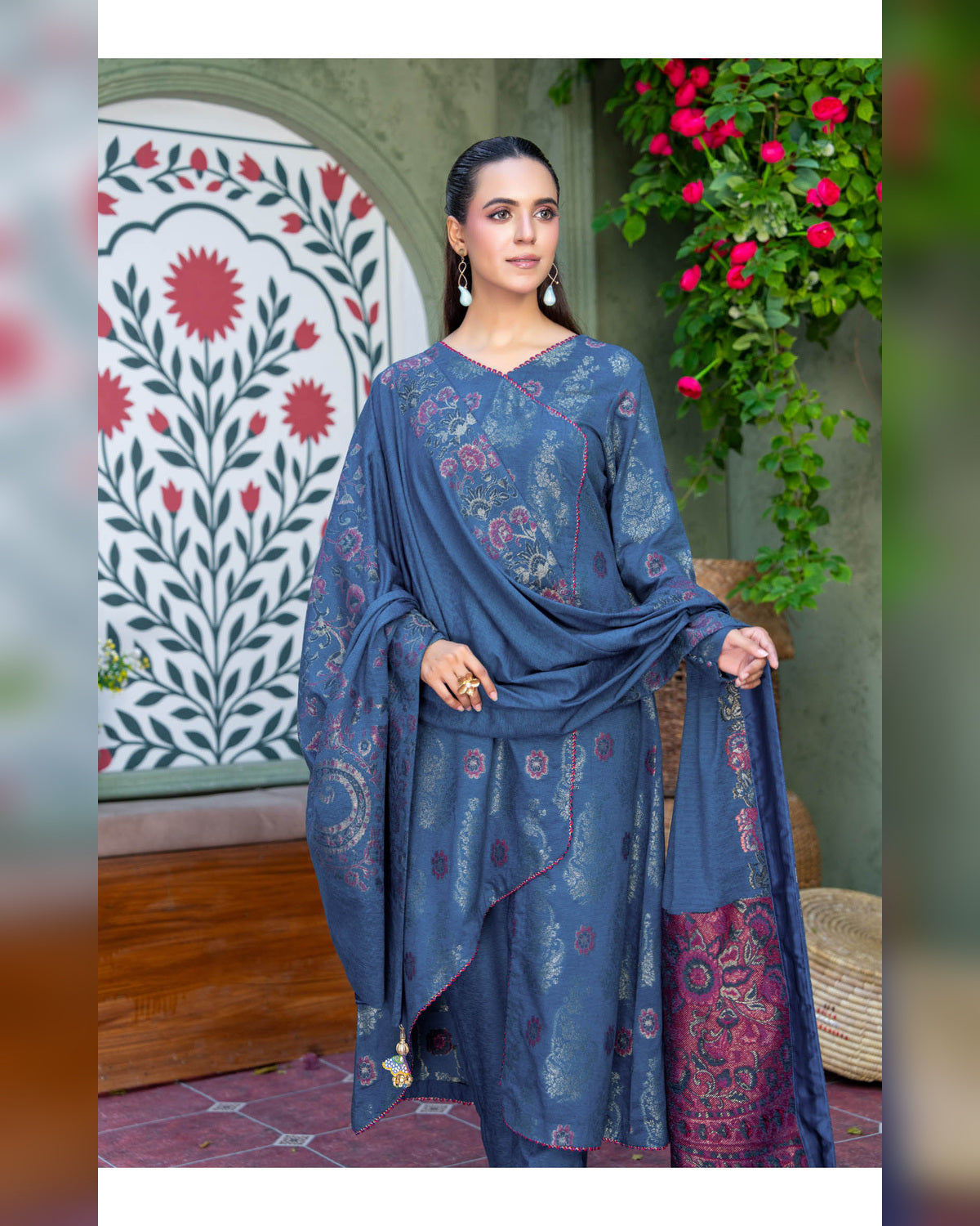 Riaz Arts Kani Micro Velvet Jacquard 3 Piece Suit with Jacquard Shawl
