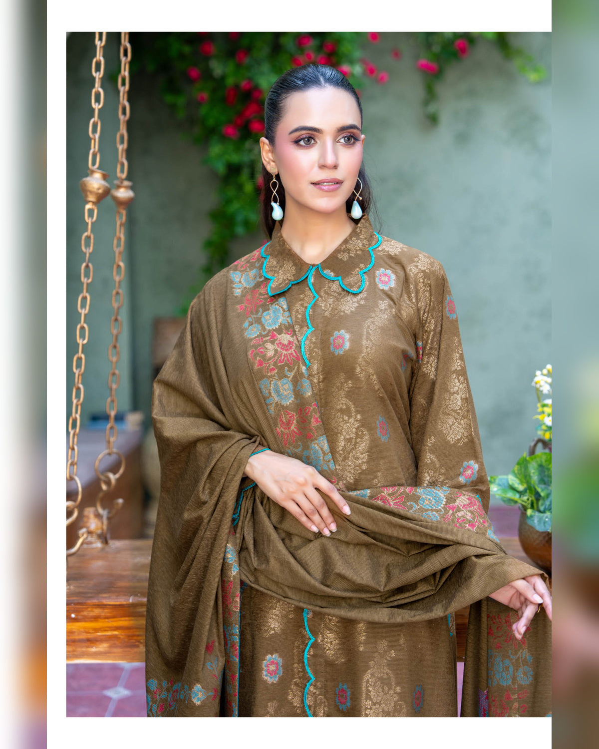 Riaz Arts Kani Micro Velvet Jacquard 3 Piece Suit with Jacquard Shawl