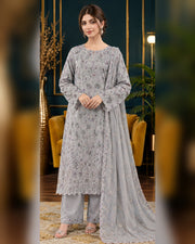 Manizay Dream Slub Bambo Embroidered 3 Piece Suit with Chiffon Dupatta