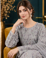 Manizay Dream Slub Bambo Embroidered 3 Piece Suit with Chiffon Dupatta