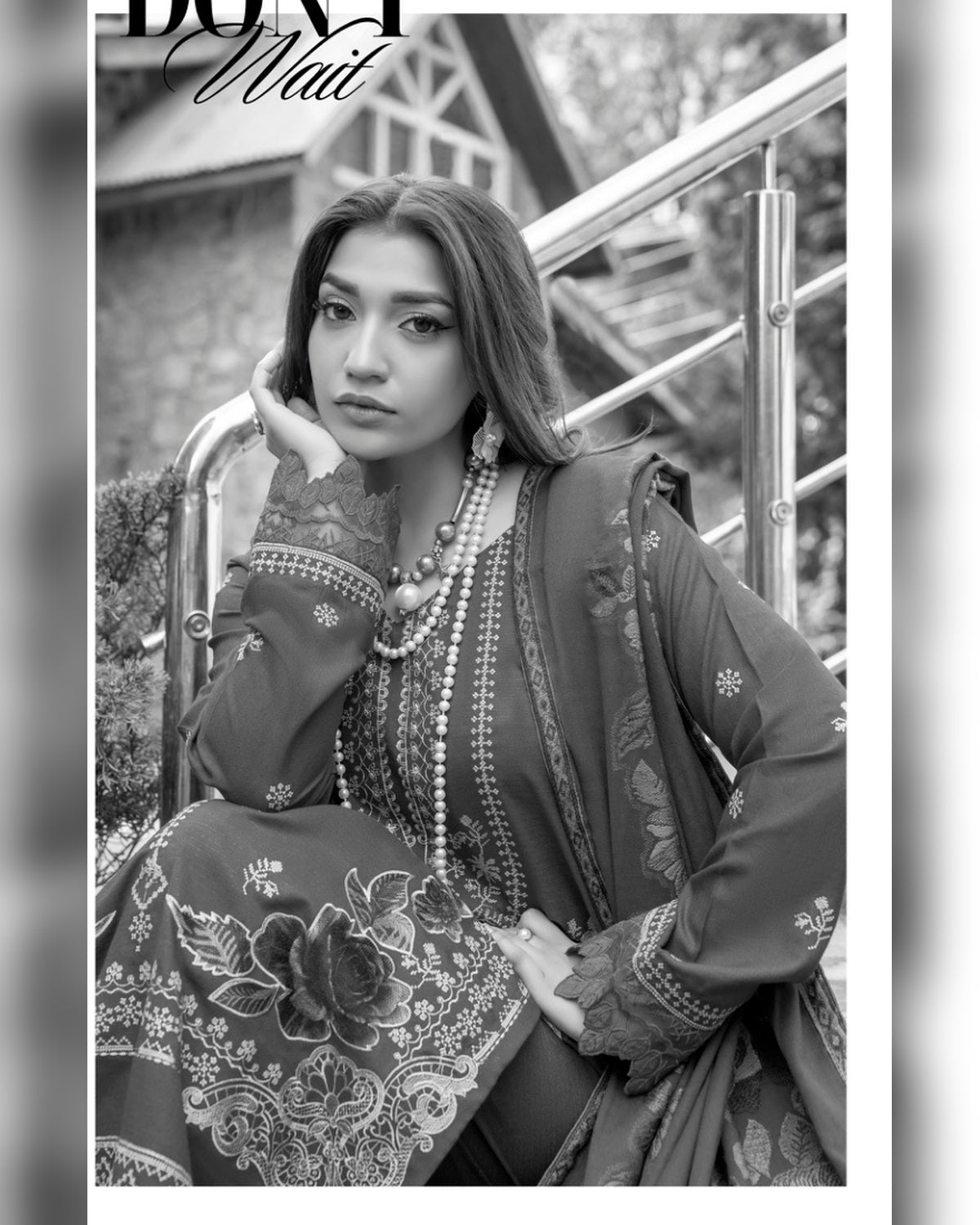 Riaz Arts Qisa Luxury Winter Embroidered Peach Leather Suit with Kani Wool Shawl