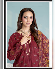Mahgul Vol. 2 by Riaz Arts – Luxury Embroidered Tensil Peach Leather 3 Piece Winter Suit with Kani Wool Shawl