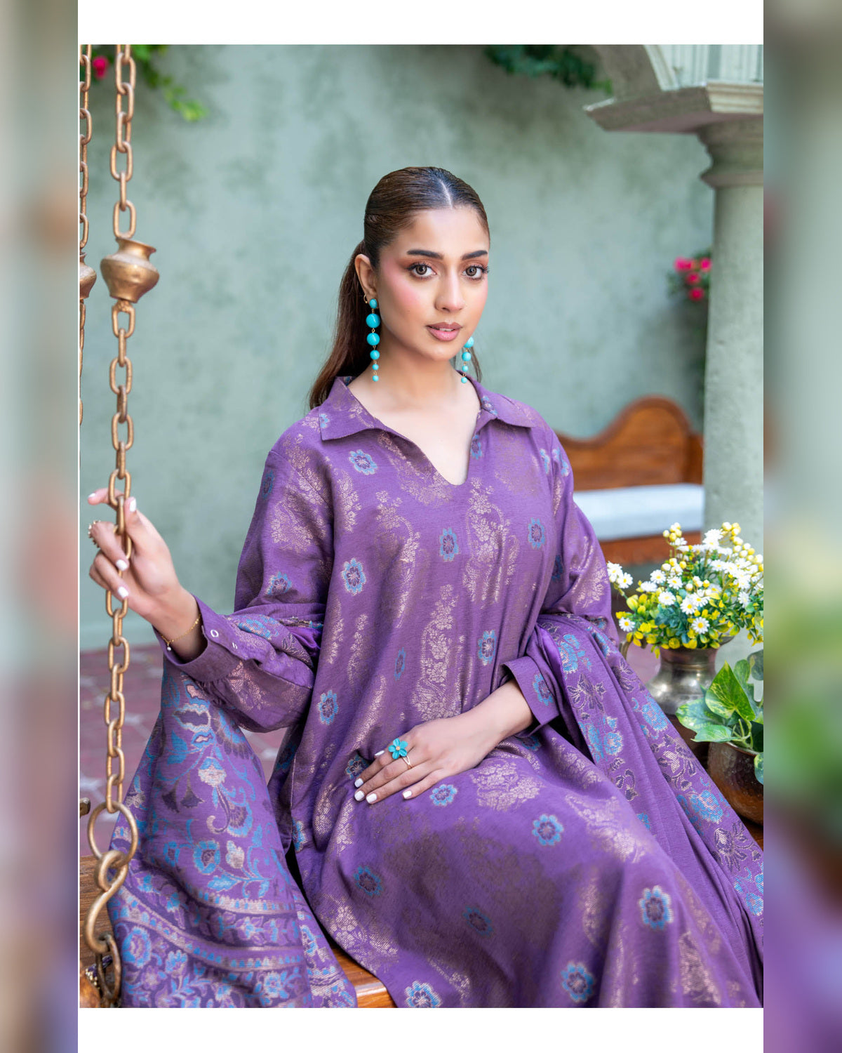 Riaz Arts Kani Micro Velvet Jacquard 3 Piece Suit with Jacquard Shawl