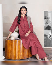 Chinar by Riaz Arts – Luxury Wool Touch Peach 3 Piece Winter Suit with Pashmina Jacquard Shawl