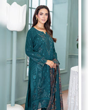 Mahgul Vol. 2 by Riaz Arts – Luxury Embroidered Tensil Peach Leather 3 Piece Winter Suit with Kani Wool Shawl