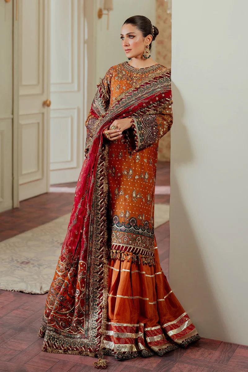 Luxury Embroidered 18-Piece Bridal Outfit | Zari Net, Organza & Silk with Velvet Borders – Full Suit with Dupatta & Trouser
