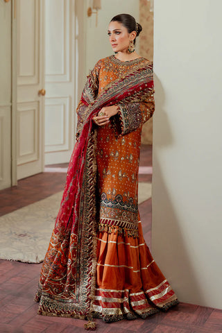 Luxury Embroidered 18-Piece Bridal Outfit | Zari Net, Organza & Silk with Velvet Borders – Full Suit with Dupatta & Trouser