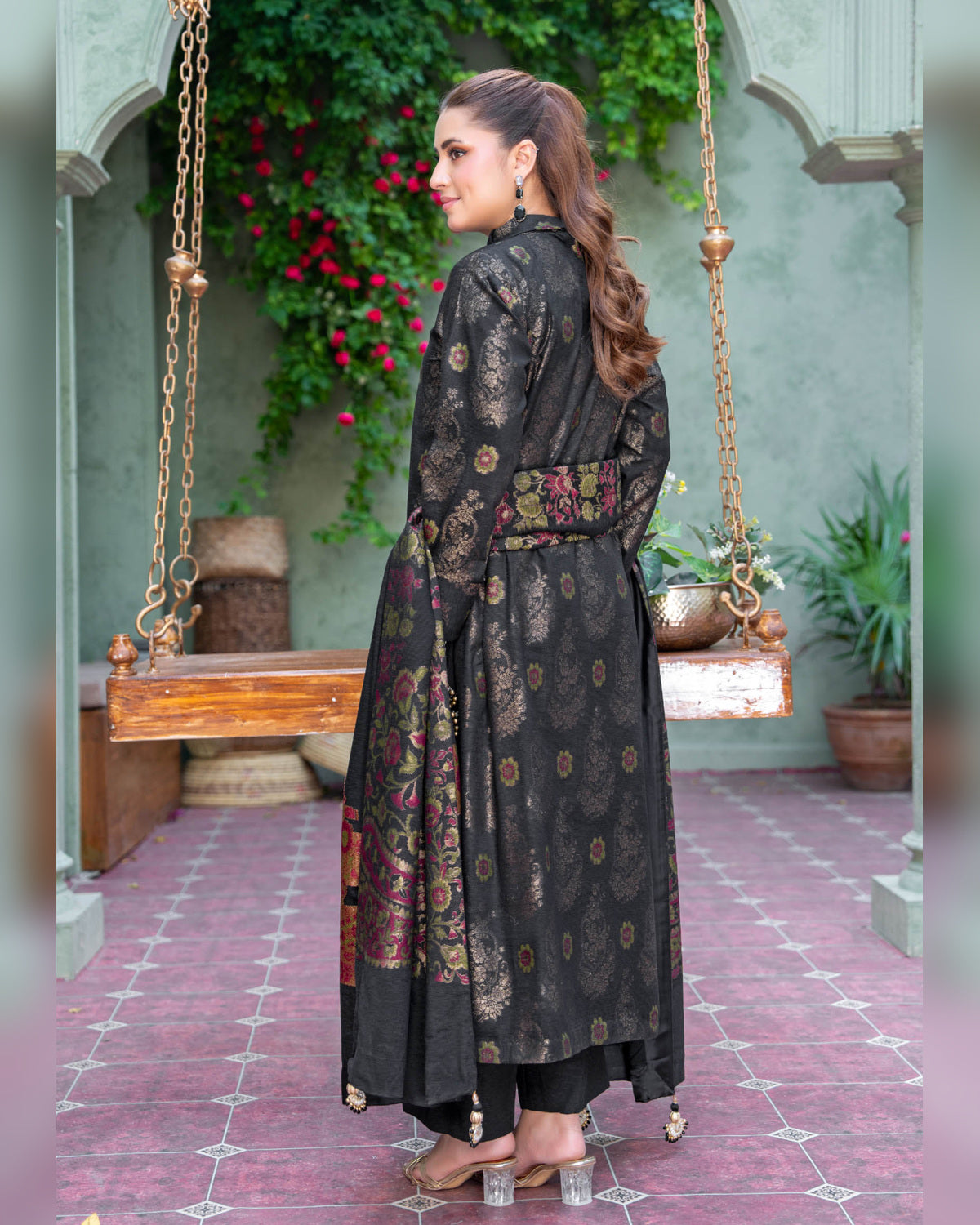 Riaz Arts Kani Micro Velvet Jacquard 3 Piece Suit with Jacquard Shawl
