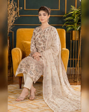 Manizay Dream Slub Bambo Embroidered 3 Piece Suit with Chiffon Dupatta