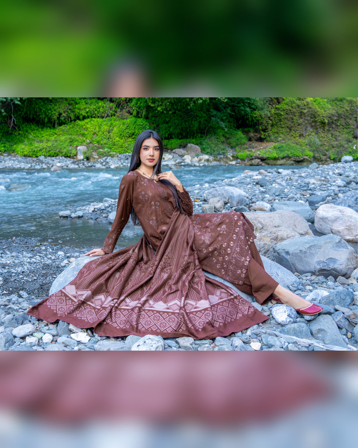 Riaz Arts Zarar Luxury Winter Embroidered Wool Touch Peach Suit with Banarsi Jacquard Shawl