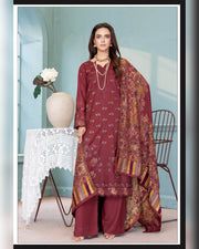 Mahgul Vol. 2 by Riaz Arts – Luxury Embroidered Tensil Peach Leather 3 Piece Winter Suit with Kani Wool Shawl