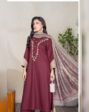 Chinar by Riaz Arts – Luxury Wool Touch Peach 3 Piece Winter Suit with Pashmina Jacquard Shawl