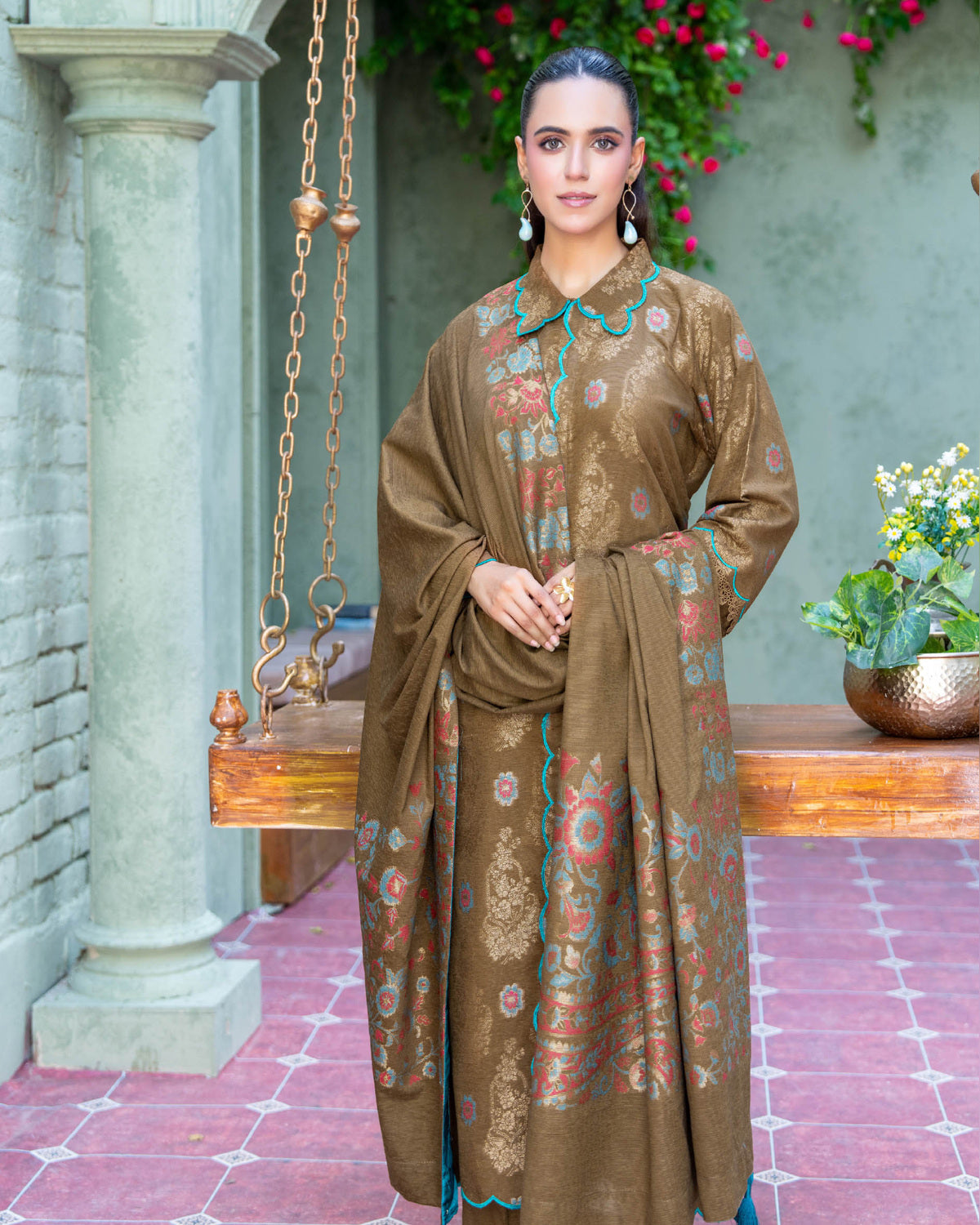 Riaz Arts Kani Micro Velvet Jacquard 3 Piece Suit with Jacquard Shawl