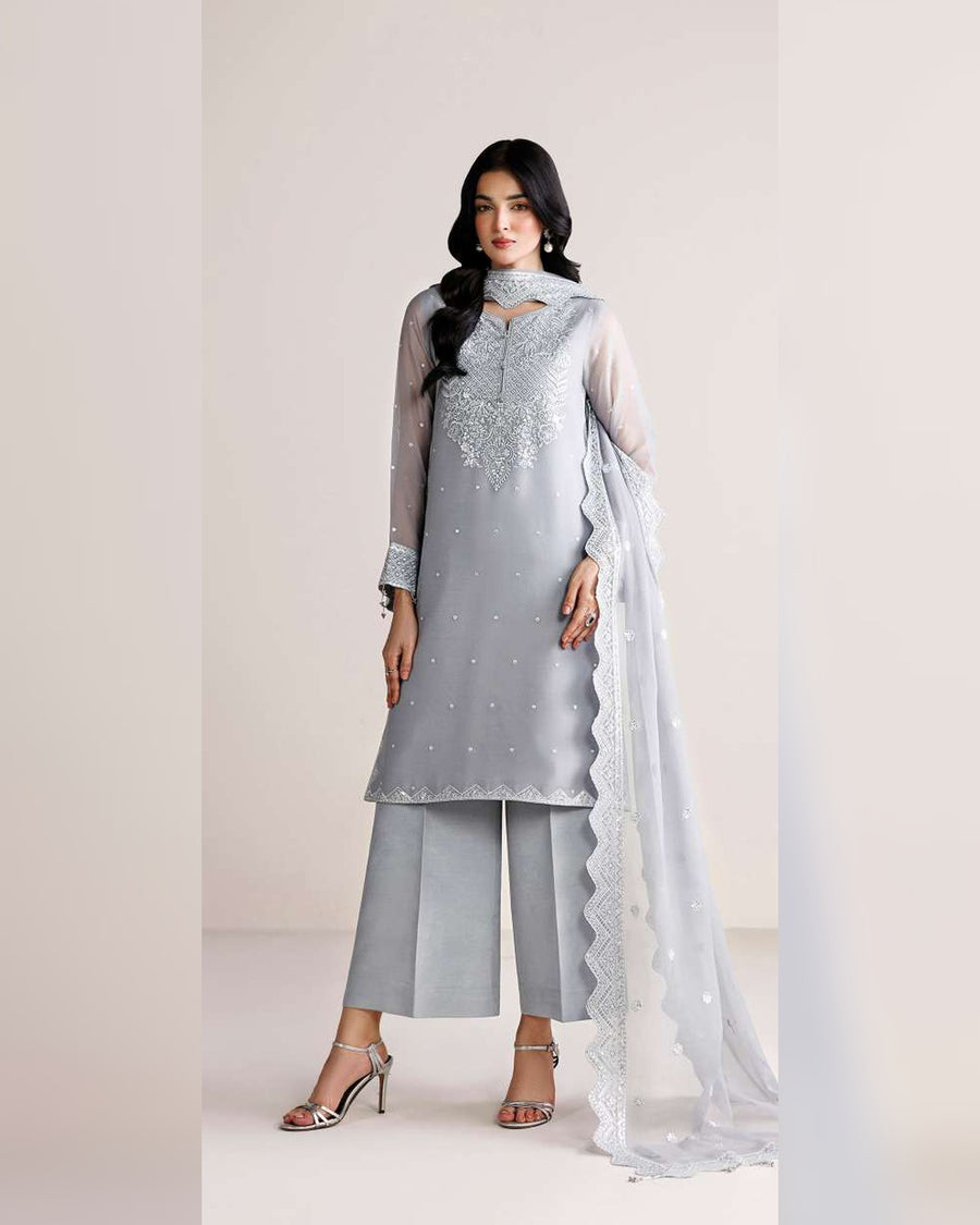 Farasha Azure Royale Luxury Embroidered Chiffon 3 Piece Suit
