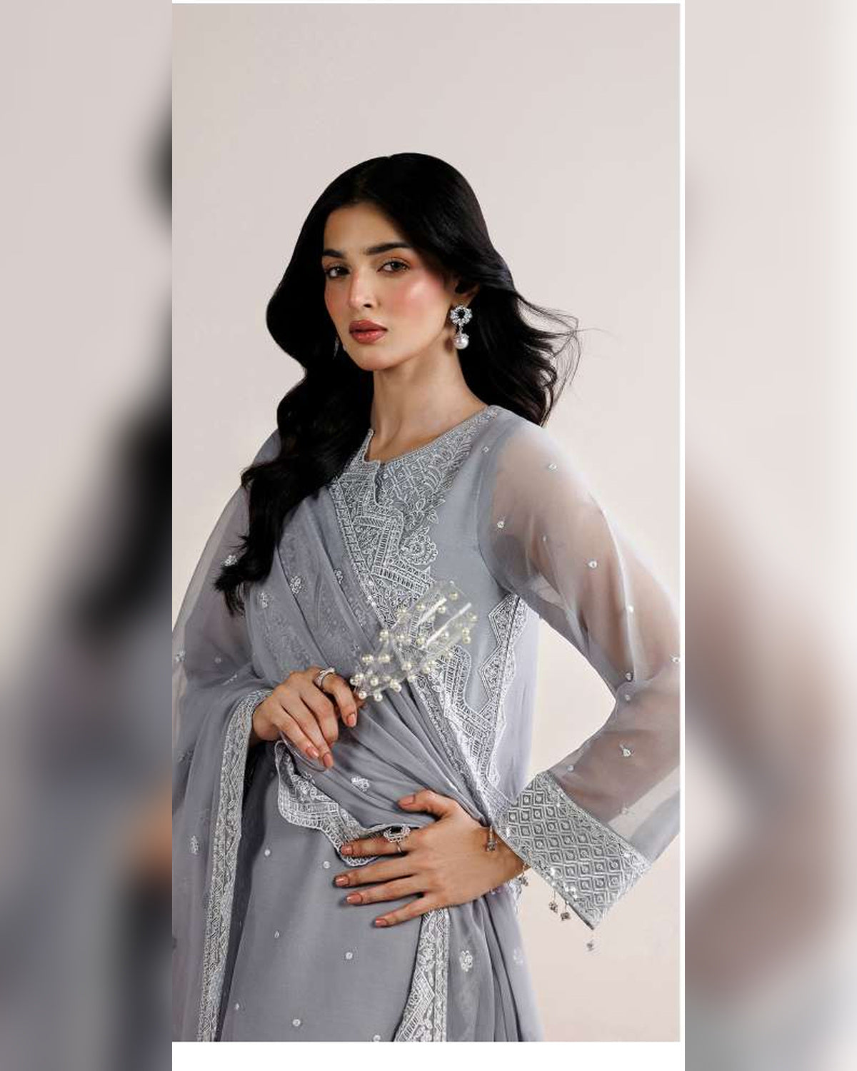 Farasha Azure Royale Luxury Embroidered Chiffon 3 Piece Suit