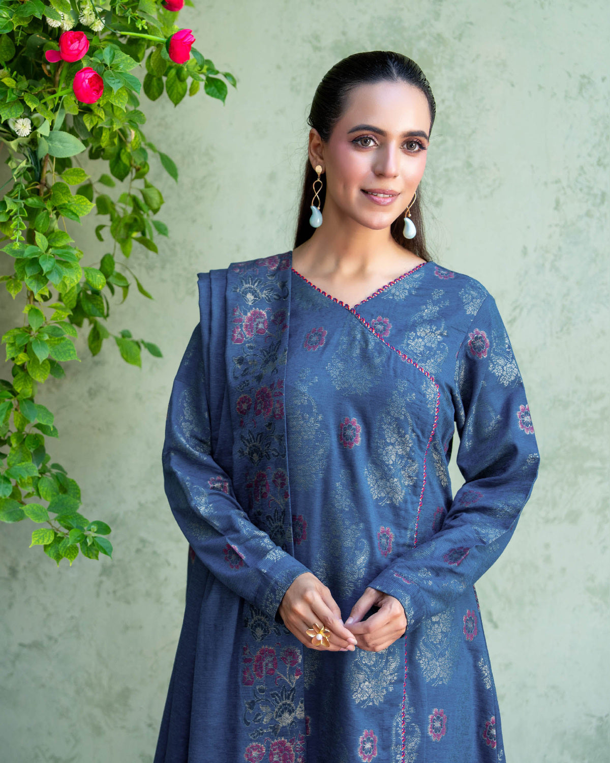 Riaz Arts Kani Micro Velvet Jacquard 3 Piece Suit with Jacquard Shawl