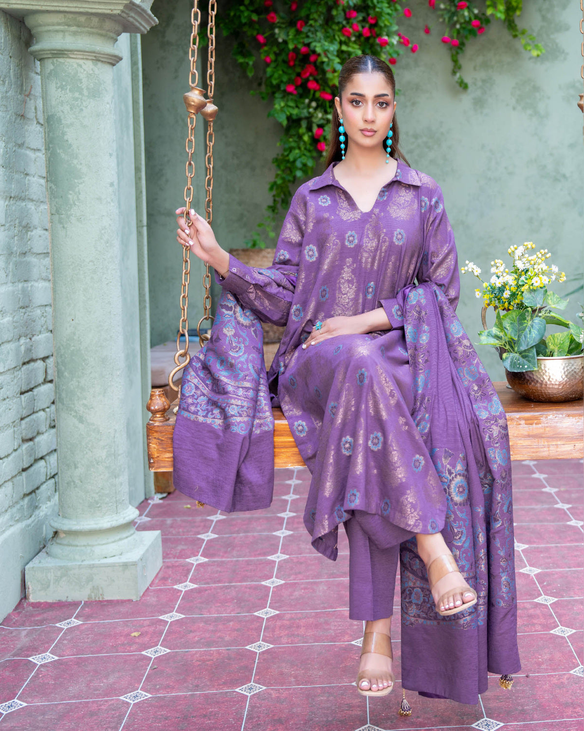 Riaz Arts Kani Micro Velvet Jacquard 3 Piece Suit with Jacquard Shawl