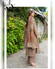 Riaz Arts Qisa Luxury Winter Embroidered Peach Leather Suit with Kani Wool Shawl