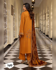 Shaista Gold Full Embroidered Peach 3 Piece Suit with Palachi Dupatta