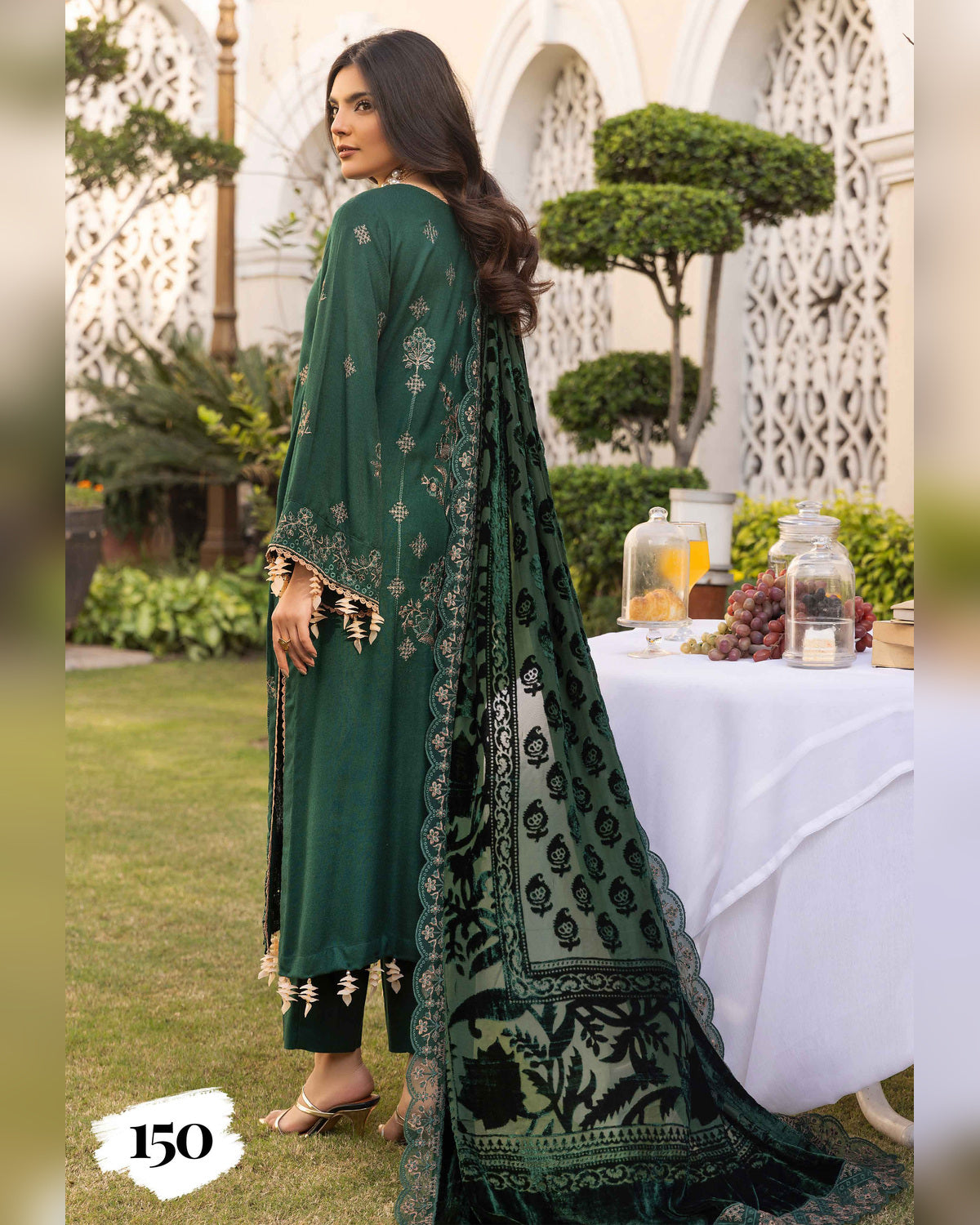 Shaista Gold Full Embroidered Peach 3 Piece Suit with Palachi Dupatta