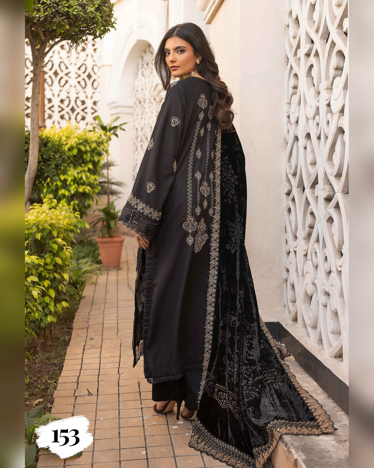 Shaista Gold Full Embroidered Peach 3 Piece Suit with Palachi Dupatta