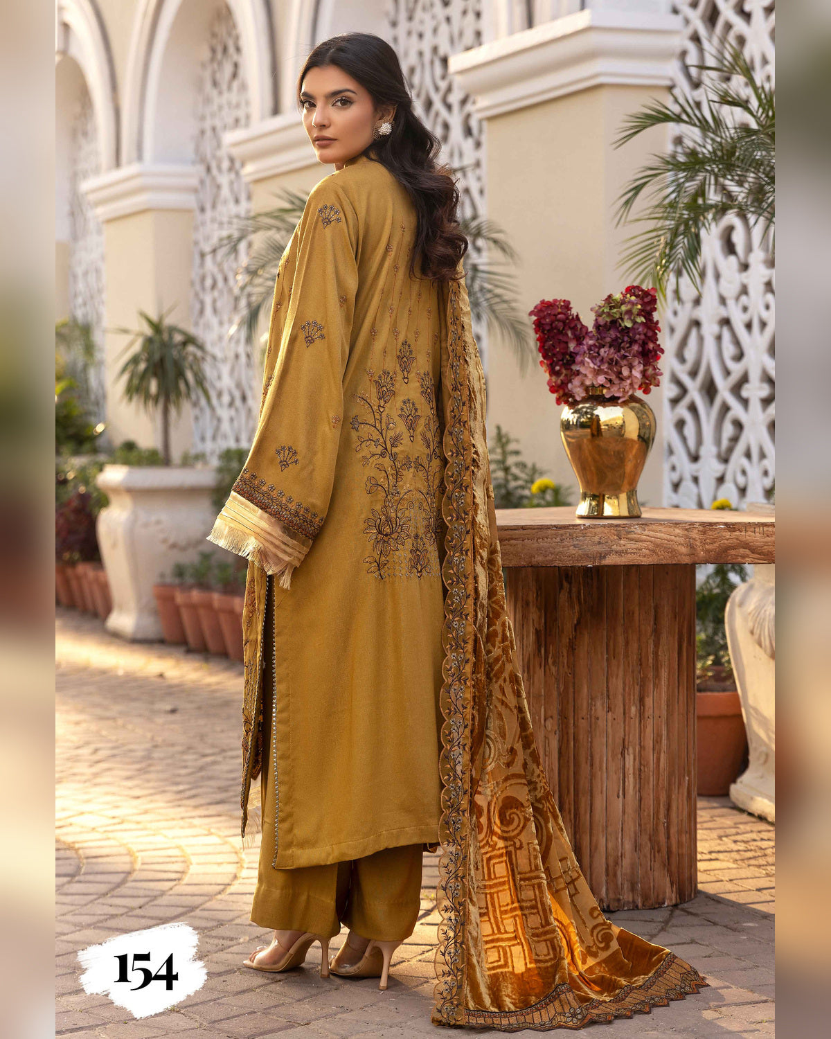 Shaista Gold Full Embroidered Peach 3 Piece Suit with Palachi Dupatta