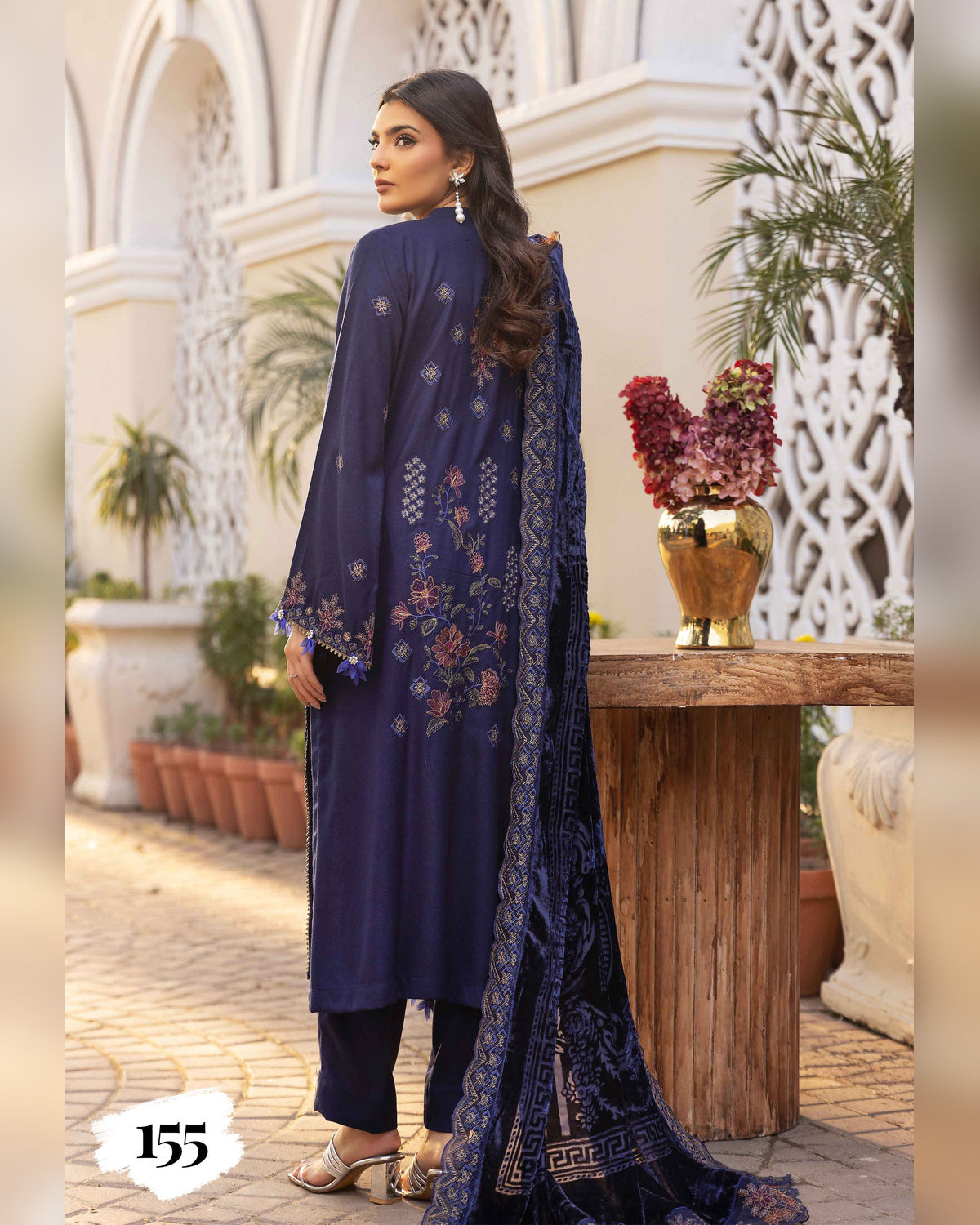 Shaista Gold Full Embroidered Peach 3 Piece Suit with Palachi Dupatta