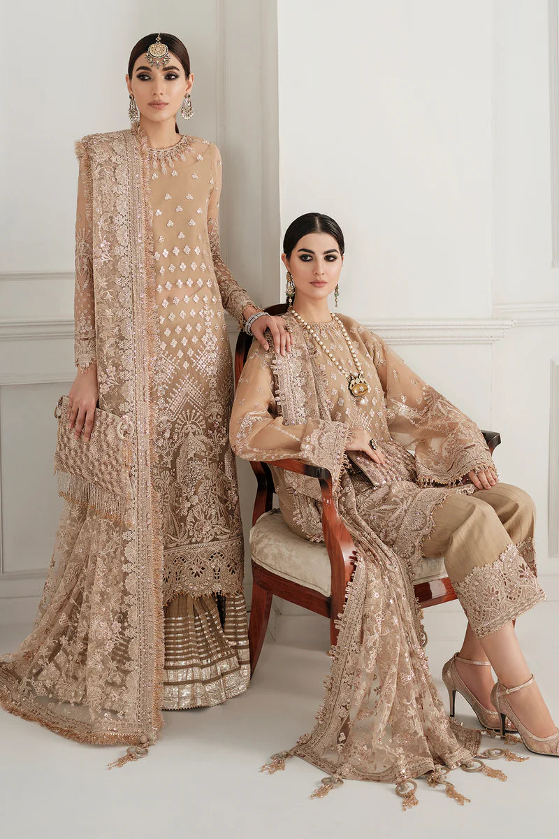 Luxury 11-Piece Embroidered Chiffon Suit with Net Dupatta & Silk Trouser | Handcrafted Patches, Neckline & Side Embroidery | Premium Unstitched Festive Wear for Women