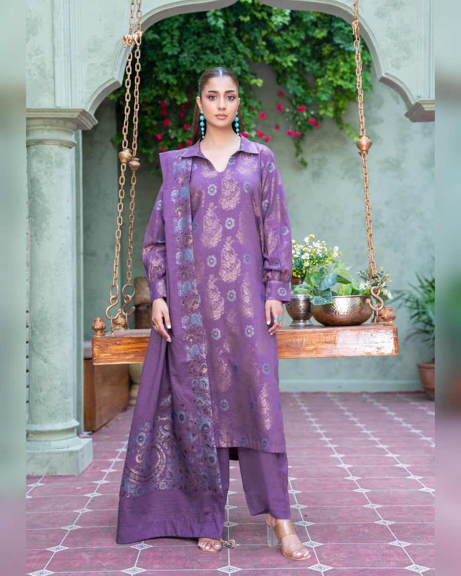 Riaz Arts Kani Micro Velvet Jacquard 3 Piece Suit with Jacquard Shawl
