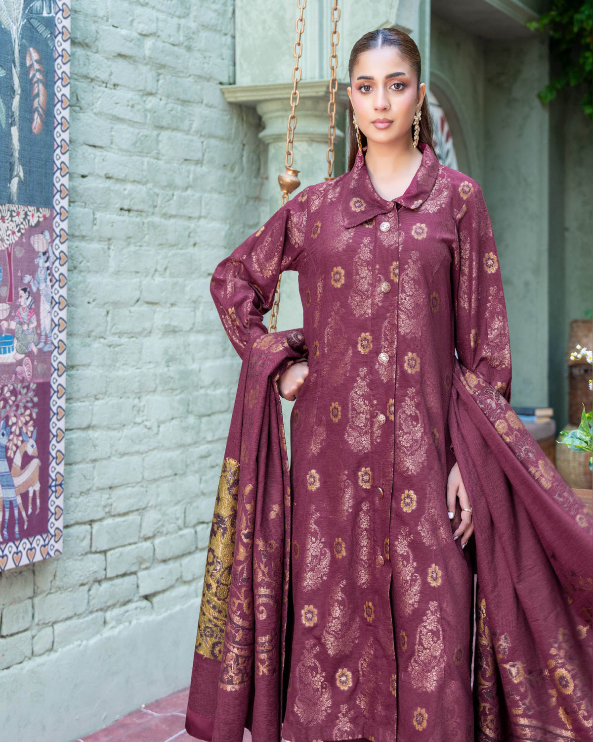 Riaz Arts Kani Micro Velvet Jacquard 3 Piece Suit with Jacquard Shawl