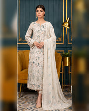 Manizay Dream Slub Bambo Embroidered 3 Piece Suit with Chiffon Dupatta