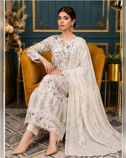 Manizay Dream Slub Bambo Embroidered 3 Piece Suit with Chiffon Dupatta