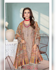 Mahgul Vol. 2 by Riaz Arts – Luxury Embroidered Tensil Peach Leather 3 Piece Winter Suit with Kani Wool Shawl