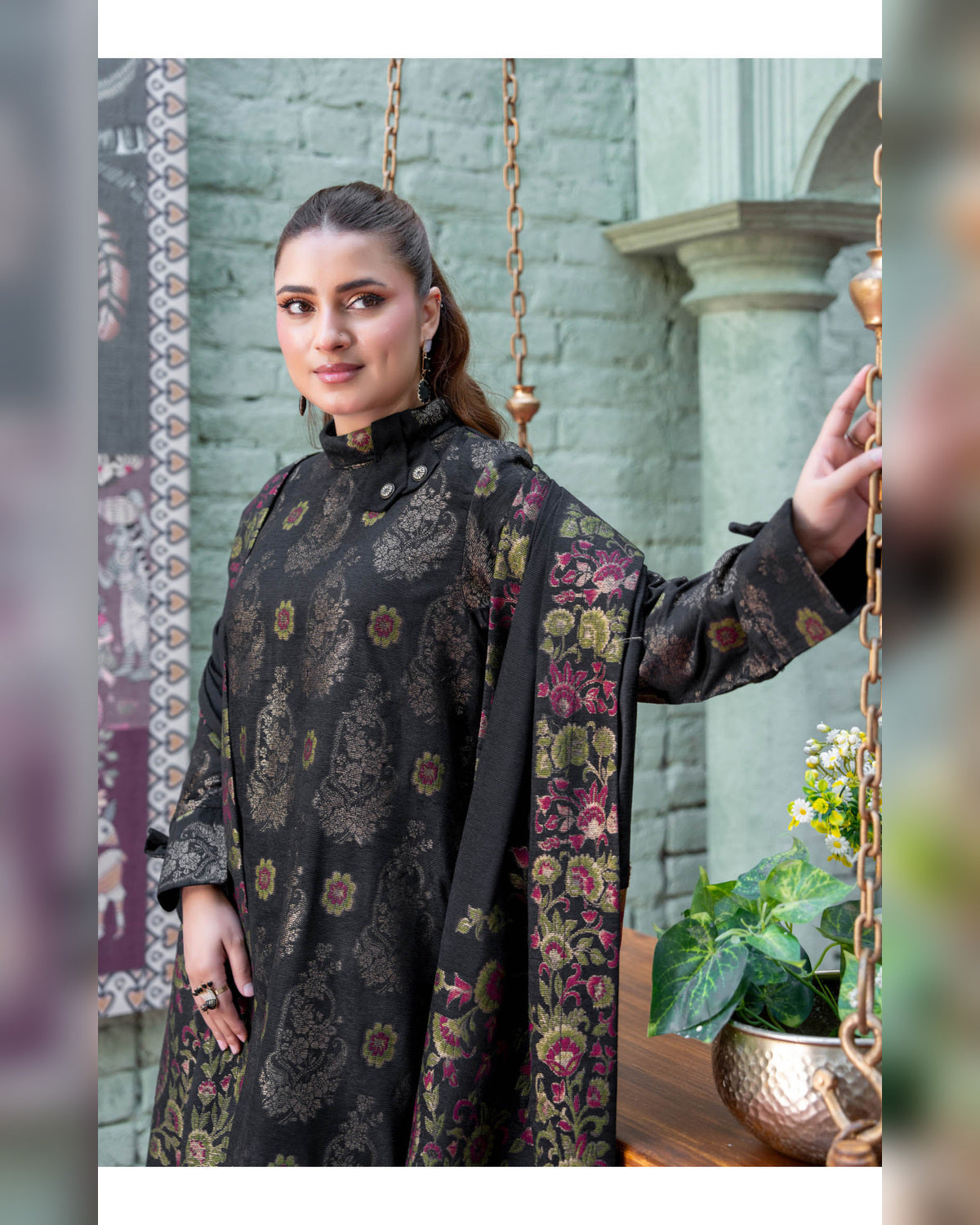 Riaz Arts Kani Micro Velvet Jacquard 3 Piece Suit with Jacquard Shawl