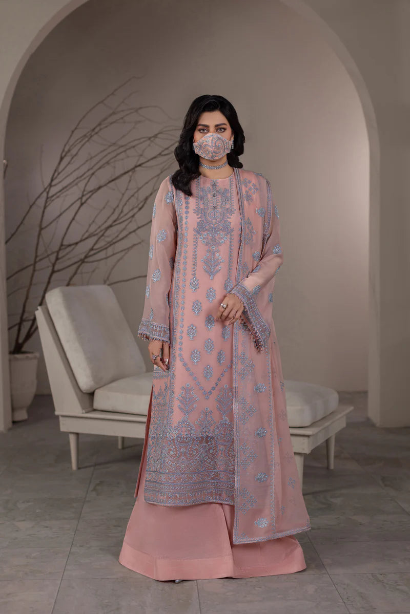 Embroidered Chiffon 3-Piece Suit with Organza Border & Chiffon Dupatta