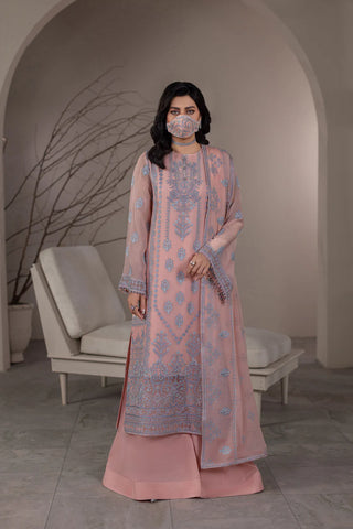 Embroidered Chiffon 3-Piece Suit with Organza Border & Chiffon Dupatta