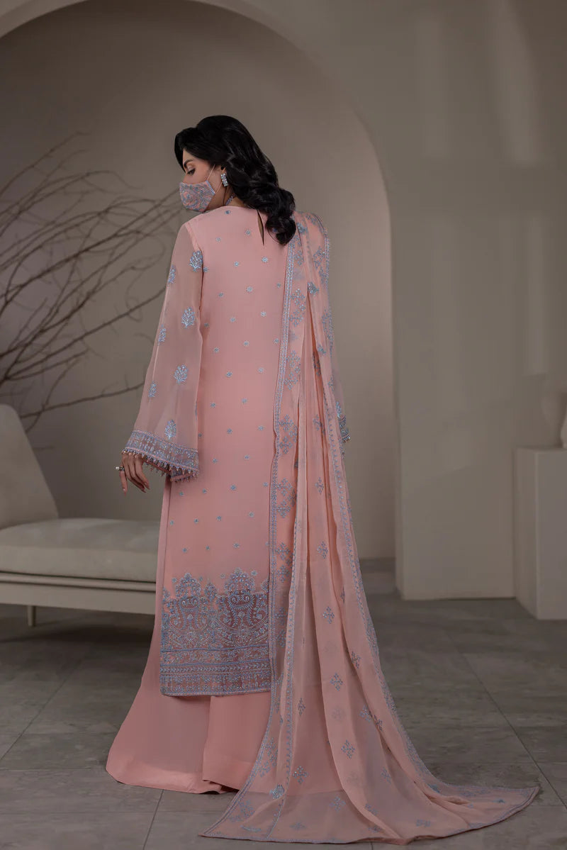 Embroidered Chiffon 3-Piece Suit with Organza Border & Chiffon Dupatta