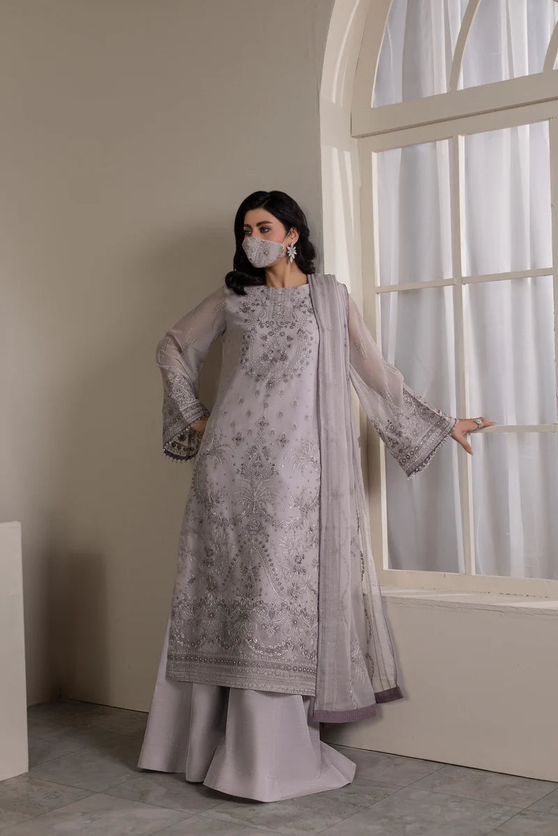 Embroidered Chiffon 3-Piece Suit with Organza Border & Chiffon Dupatta