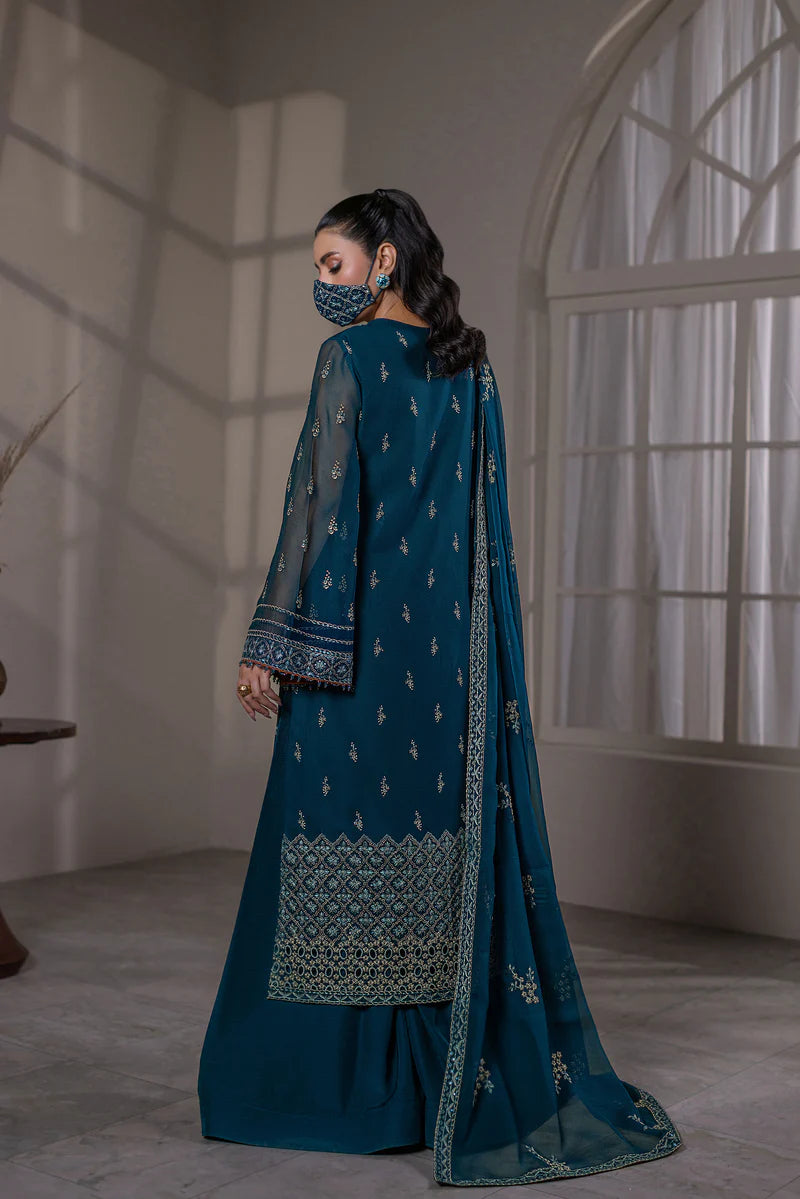 Embroidered Chiffon 3-Piece Suit with Organza Border & Chiffon Dupatta