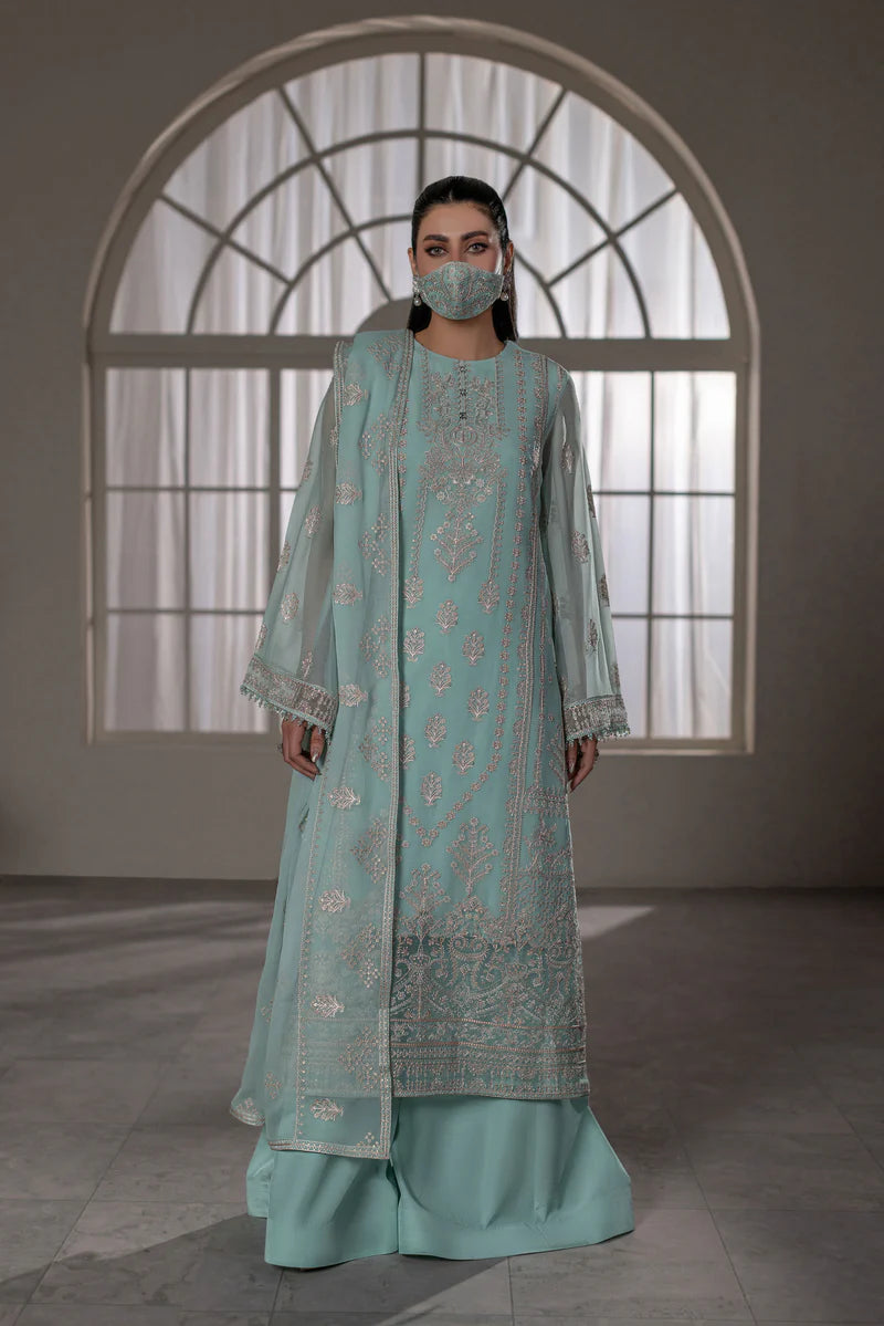 Embroidered Chiffon 3-Piece Suit with Organza Border & Chiffon Dupatta