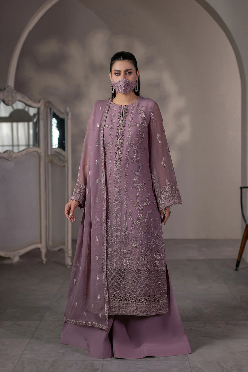 Embroidered Chiffon 3-Piece Suit with Organza Border & Chiffon Dupatta