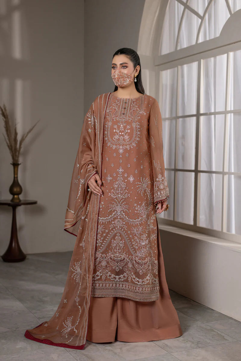 Embroidered Chiffon 3-Piece Suit with Organza Border & Chiffon Dupatta