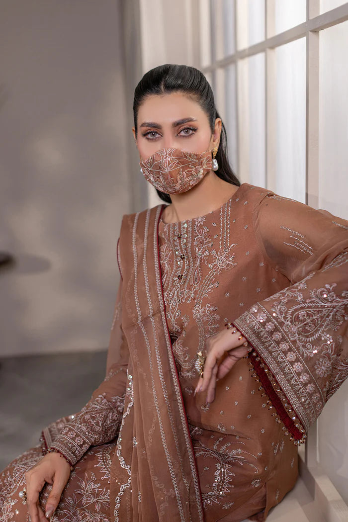 Embroidered Chiffon 3-Piece Suit with Organza Border & Chiffon Dupatta
